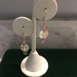 Dichroic Glass & Swarovski Crystal Pink Earrings